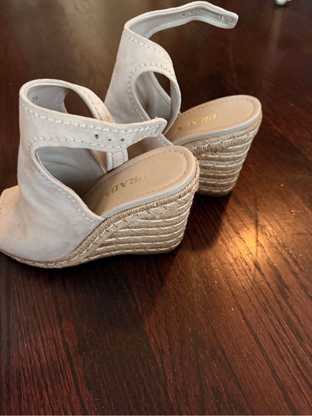 Prada Beige Suede Ankle-Strap Espadrille Wedge - Picture 4 of 7
